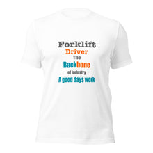 Load image into Gallery viewer, Forklift driver Unisex white t-shirt
